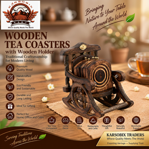 Handmade <b>Wooden</b> Drink Coasters with Holder <b>Tea</b> Mats Eco-Friendly Durable Heat Resistant Table Decor <b>Set</b> for Home Office Cafe - Product Image 5