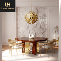 Meubles de salle à manger haut de gamme italiens en bois de placage de laque de bois de mahogany et de laiton, table à manger moderne de luxe