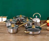 Ensemble de cuisine économique en acier inoxydable de 12 pièces avec poêle à frire, marmite et bouilloire