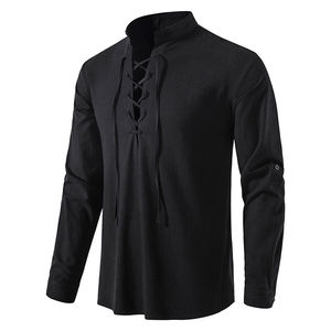 Nuova camicia da <span class=keywords><strong>uomo</strong></span> in cotone e <span class=keywords><strong>lino</strong></span> con collo alto Hippie Casual da <span class=keywords><strong>spiaggia</strong></span> - Product Image 2