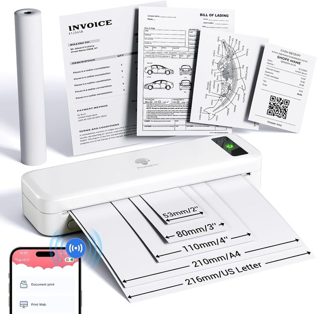 Phomemo Portable Mini Wireless 300DPI Thermal Printer A4 Inkless Printer Sticker Machine with Bluetooth Interface