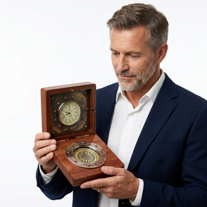 Reloj de Escritorio Rectangular de Madera CH con Brújula y Números Romanos, Diseño Tradicional, Movimiento de Cuarzo Silencioso, Funciona con Batería - Product Image 2