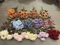 F-1424 Bouquets de Fleurs Artificielles en Soie pour Décoration de Mariage, 10 Têtes, Bouquet de Roses Roses