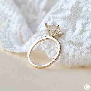 طقم خاتم خطوبة من ماي يي بتصميم الأميرة مع حجر سوليتير، مجوهرات ذهبية عيار 18 قيراط، خاتم زفاف بحجر موسانيت 2 قيراط للعروس - Product Image 3