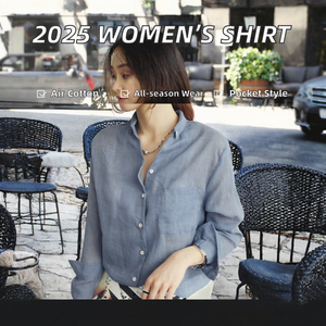 2025 Spring and Autumn New Women's Lapel Single-breasted Cotton and Linen <b>Long</b>-sleeved Shirt Fashion Breathable Casual <b>Tops</b> - Product Image 2
