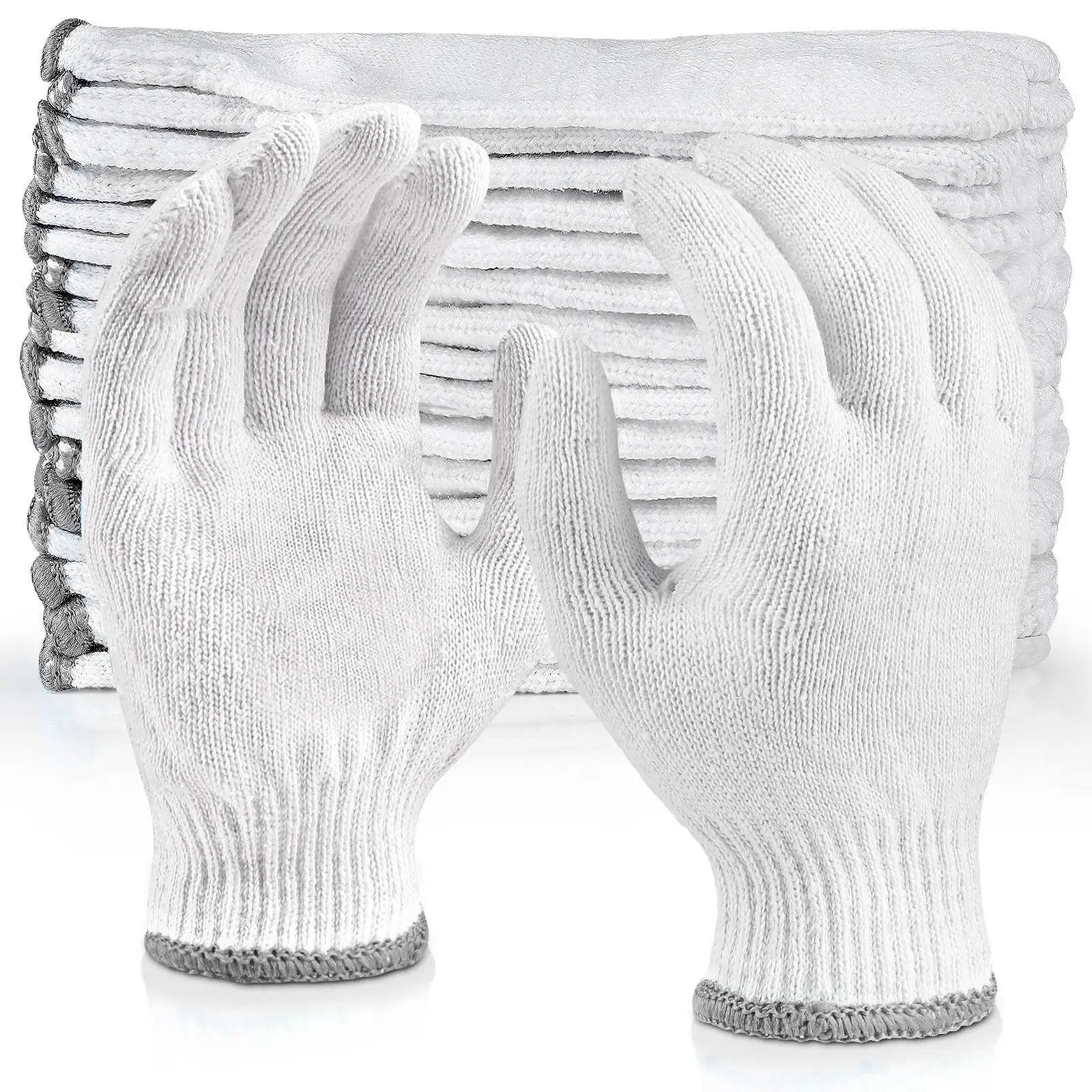 Luvas de algodão personalizadas Oem Luvas de trabalho de malha brancas brancas de poliéster de algodão para segurança das mãos