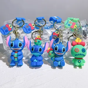 ใหม่พวงกุญแจติดรถยนต์ลายปักครอสติช iLo Stitch พวงกุญแจอะนิเมะสีชมพูของขวัญคริสต์มาสขายส่ง