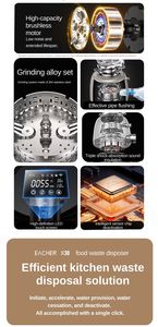 Broyeur de déchets alimentaires de cuisine JH-X10 en acier inoxydable continu avec moteur DC 1 CV, classe d'efficacité énergétique, électrique et efficace - Product Image 5