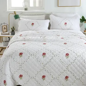 中国制造高品质刺绣床罩豪华家居床铺刺绣被子纯棉