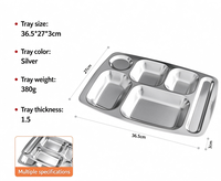 Plateau repas rectangulaire en acier inoxydable 316 de qualité alimentaire, motif uni, cinq compartiments, design moderne et minimaliste, pour adultes