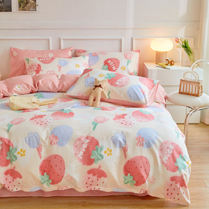 Parure <span class=keywords><strong>de</strong></span> lit quatre pièces en coton pur 40 fils, style pastoral, avec <span class=keywords><strong>housse</strong></span> <span class=keywords><strong>de</strong></span> <span class=keywords><strong>couette</strong></span> et drap, design personnalisé OEM, pour chambre <span class=keywords><strong>de</strong></span> jeune fille. - Product Image 6
