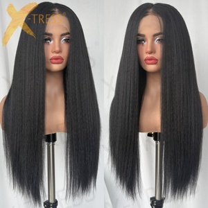<span class=keywords><strong>Parrucca</strong></span> Sintetica Glueless 13x6 con Frontale in Pizzo, Lunga, Liscia Effetto Yaki, Marrone Cioccolato, <span class=keywords><strong>Afro</strong></span> Kinky Liscia per Donne Nere - Product Image 6