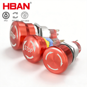 مفاتيح ضغط معدنية مقاومة للماء من نوع HBAN 1NO 1NC، زر توقف طارئ بتصميم فطر، متوفر بأحجام 16 مم و19 مم و22 مم - Product Image 5