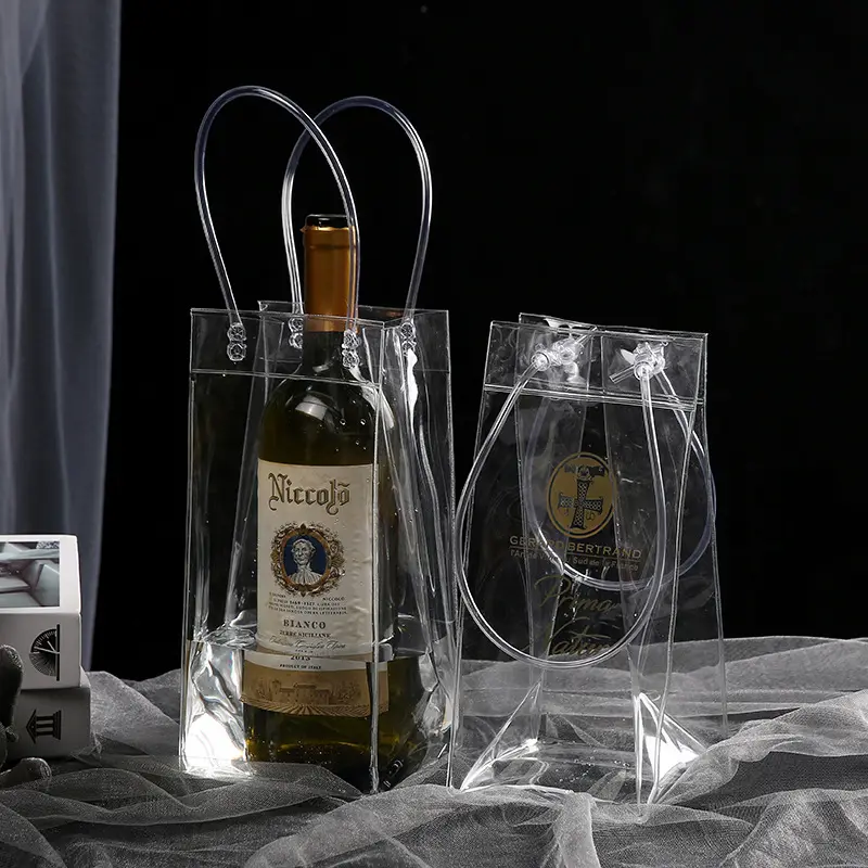 Cubes transparents en PVC, pour les bouteilles de vin, de glace, sac refroidisseur, pour canettes de Champagne, bière, 4 pièces, avec Logo personnalisé