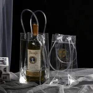 Logo personalizzato impermeabile trasparente trasparente cubo di PVC bottiglie di vino ghiaccio borsa termica per lattine di Champagne birra