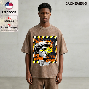 Camiseta Oversize de Algodón Lavado con Estampado Artístico 'Descubre Tu Esencia', Estilo Retro Urbano, Venta al por Mayor desde Almacén en EE. UU. - Product Image 1