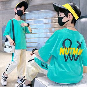 Boys' Summer Two-Piece Sports and Leisure Pants Thin and Handsome New Style Breathable Cotton with Print Casual <strong>Kids</strong> <strong>Clothes</strong> - Product Image 3