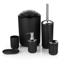 Ensemble de salle de bain classique écologique imperméable noir chaud de 6 pièces avec emballage en boîte cadeau, accessoires de maison en plastique