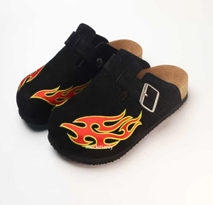 Mules, sabots et sandales personnalisés en cuir véritable brodé pour hommes et femmes, unisexe, pour l'extérieur et la maison, avec semelle en liège - Product Image 1