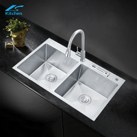 Évier de cuisine rectangulaire en acier inoxydable à double bac, sur mesure, moderne, doré, Liangshun W-8045HB, avec robinet à deux trous, 3