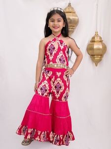 Conjunto de kurti y sharara de algodón Titrit con mangas tejidas y estampadas - Rosa - Product Image 2