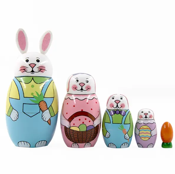 5 adet rus matryodolls bebekler el yapımı ahşap tavşan Bunny yuvalama bebekler çocuklar için Set paskalya oyuncak hediye ev dekorasyon