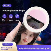 Support de téléphone portable avec anneau lumineux selfie rechargeable personnalisé, trépied portable à clip, support pour photographie de téléphone portable RK12, lumière de beauté portable