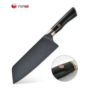 Custom Handmade High Carbon Steel Powder Coating Kitchen Chef Knife Japanese Santoku With Leather Sheath