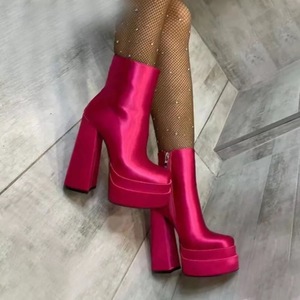 Bottes pour femme en soie, couleur personnalisée, fermeture éclair latérale, semelle épaisse, plateforme de luxe - Product Image 5