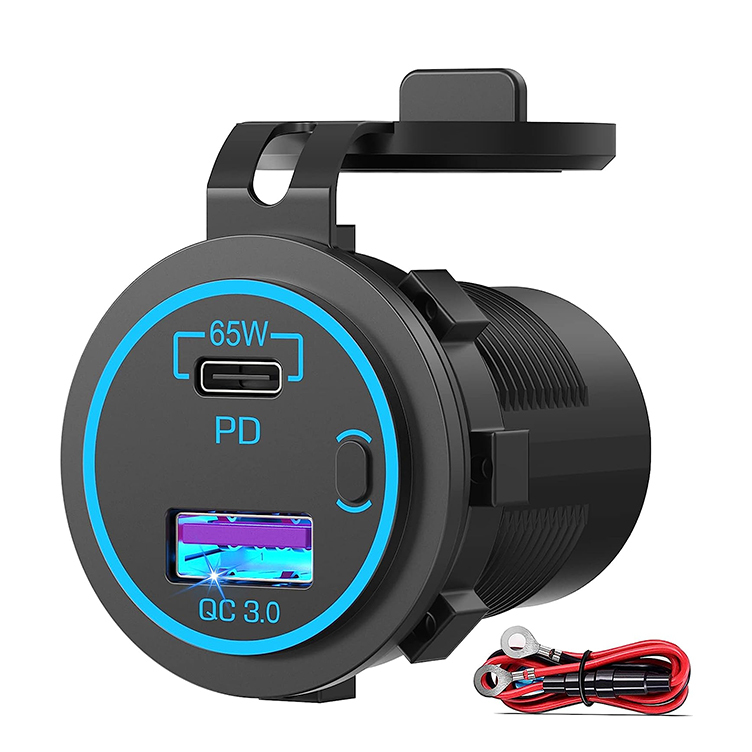 Presa USB 12V Caricabatterie U-S-B Multiporta, Doppio PD3.0 USB-C - 12
