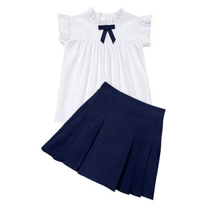 Ensembles de jupes pour filles, 2 pièces, tenue pour enfants, printemps été, ensemble de vêtements pour enfants, hauts à col Peter Pan, jupes <span class=keywords><strong>mini</strong></span> à volants avec nœud - Product Image 5