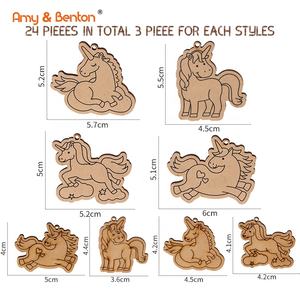 木製キーチェーンDIY塗装ユニコーンタグは、子供の誕生日パーティーのための着色非毒性クレヨンに合うことができます - Product Image 3