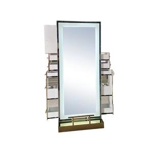 Floor Standing Mirror <b>Metal</b> <b>Framed</b> Brass Minimalist Style Lighted Double Sided For Commercial Public Spaces - Product Image 3