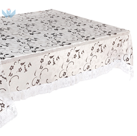 Nappe Lavable Imprimé Flanelle Carré floral Conception PVC Linge de Table avec 3 pouces Bord De Dentelle