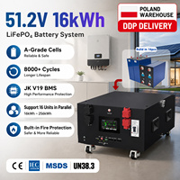 Stock DE LA UE 48V 51,2 V 15Kwh 16Kwh Batería residencial Lifepo4 Batería recargable de almacenamiento solar LFP con Smart JK V19 BMS