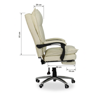 Chaise de bureau de direction à dossier haut en cuir PU blanc ivoire, pivotante, avec repose-pieds