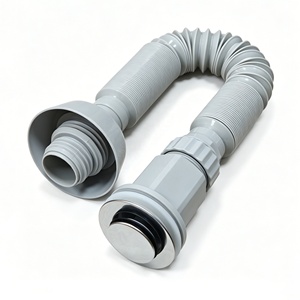 Kit de Desagüe Moderno para Lavabo con Tapa de Acero Inoxidable Anti-Olor y Cuerpo de Plástico, con Tubería Flexible para Fregadero - Product Image 1