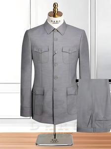 MS048 <span class=keywords><strong>Costume</strong></span> Zhongshan rétro de style ethnique grande taille pour hommes, idéal pour le printemps et l'automne, pour les hommes d'âge <span class=keywords><strong>moyen</strong></span> et les personnes âgées - Product Image 3