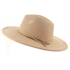 Automne hiver 2025 femmes 9.5cm bord daim pêche coeur haut gland Fedora chapeau nouveau grand bord Jazz daim Fedora chapeaux pour scène décontractée - Product Image 3