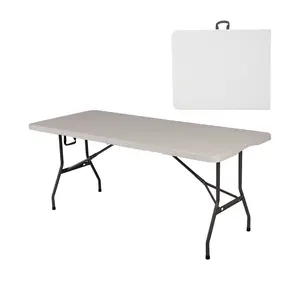Muebles de comedor de alquiler comercial de alta calidad de 8 asientos para acampar, juego de mesa y sillas rectangulares plegables de plástico blanco para Picnic
