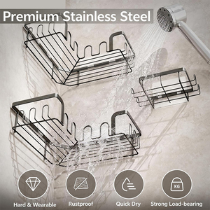 Juego de 5 Accesorios de Baño Autoadhesivos Negros, Soporte para Champú, Organizador de Esquina para Ducha, Estante para Baño - Product Image 2