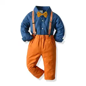 От 0 до 6 лет, Осенняя детская одежда для мальчиков, комплекты одежды комплект из 2 предметов, однотонное однобортное пальто с длинным рукавом рубашки комбинезоны с нагрудниками брюки для девочек