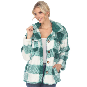 Wholesale Long Sleeve Plaid Shacket Heavyweight Warm Windproof <strong>Flannel</strong> Shacket <strong>Jacket</strong> for <strong>Women</strong> - Product Image 1