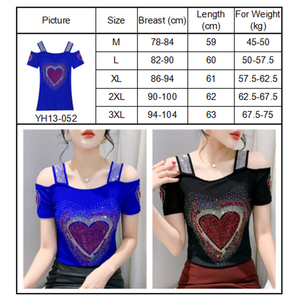 Luxury Diamond <strong>Red</strong> Heart Women <strong>Tops</strong> Square Collar Rhinestone T Shirts Double-layer Ice <strong>Silk</strong> Mesh Breathable T-shirt for Girls - Product Image 6