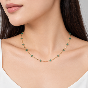 Collier Green Crystal Station en acier inoxydable plaqué or 14 carats, chaîne délicate 40+5 cm - Product Image 5