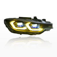 مصباح أمامي LED ثنائي اللون من SJC Auto لسيارات BMW الفئة 3 F30 F35 2012-2018 بتصميم Spoon مع إضاءة ليزر صفراء وبيضاء DRL