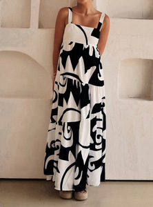 Nouvelles robes longues plissées imprimées à bretelles tendance - Product Image 2