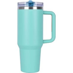 Gourde isotherme personnalisée en acier inoxydable de 40 oz, vert lac, avec paille, 100 % étanche, isolation sous vide, pour 6 à 12 heures - Product Image 1