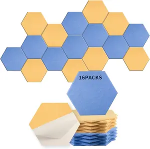 16 Pack Yellow and Sky Blue Polyester Fiber Hexagon Acoustic Panels Wall Decorative Noise Reduction PET Felt Acoustic Panel