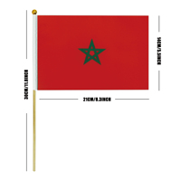 Drapeau du Maroc à agiter à la main, 14*21cm, vente chaude, avec tige en bois, drapeaux personnalisés pour les pays du monde entier